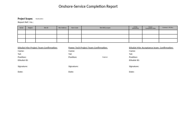 Onshore Service Completion Report | PDF