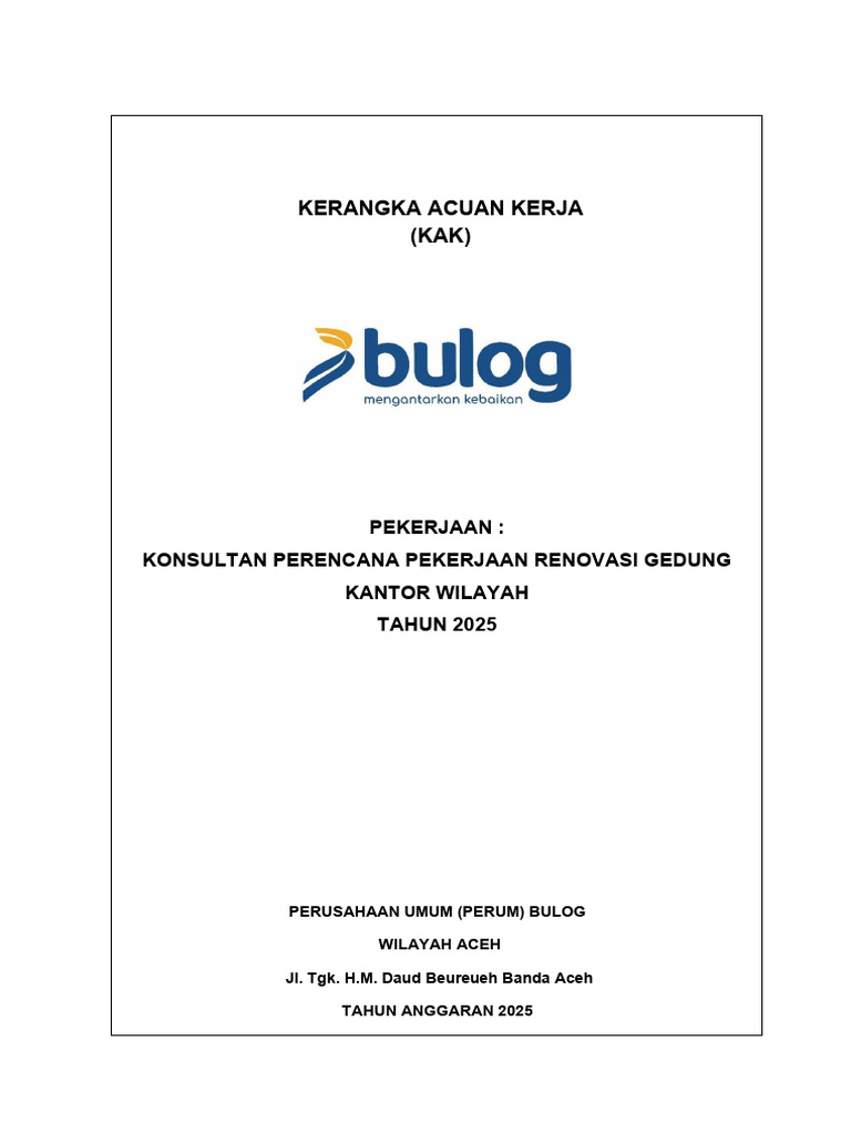 Konsultan Renovasi Gedung BULOG 2025 | PDF