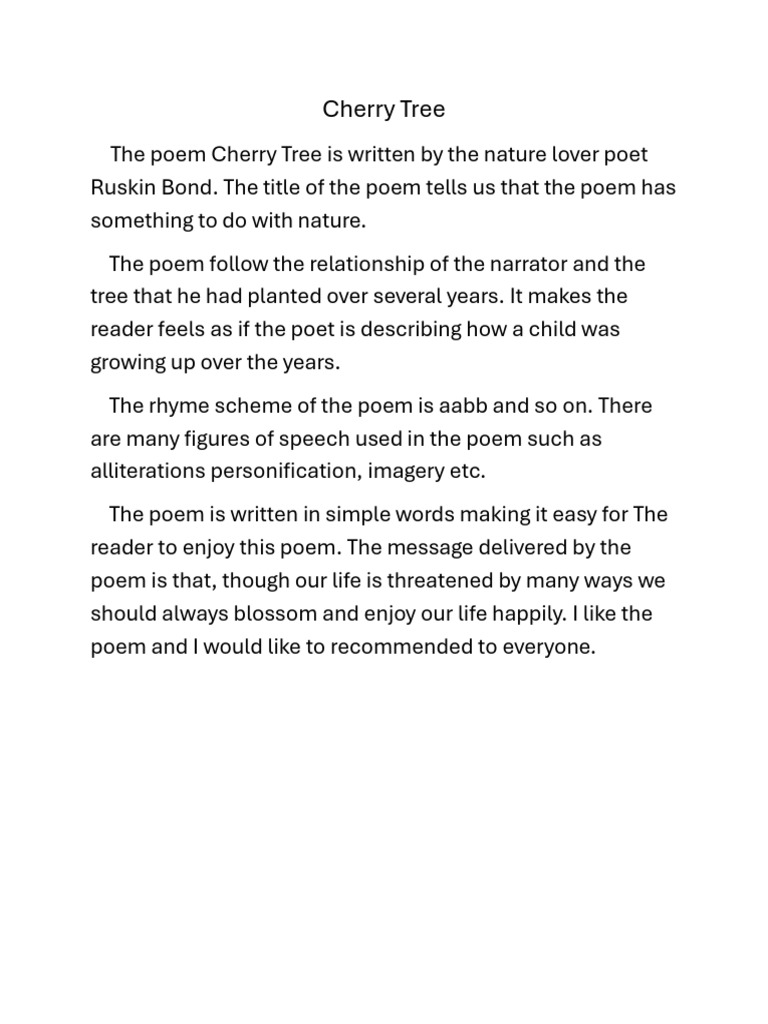 Understanding Ruskin Bond's Cherry Tree Poem | PDF