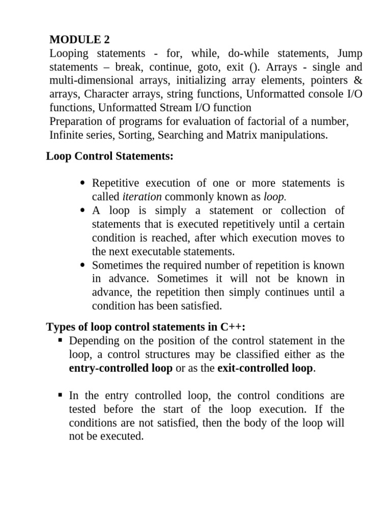 C++ Looping and Array Concepts Explained | PDF | Control Flow | Namespace