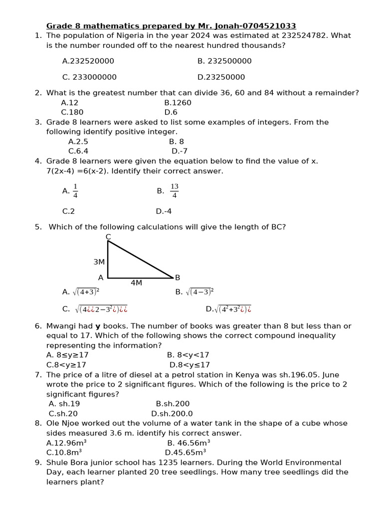 g8 Mat Exams | PDF | Mathematical Concepts | Mathematics