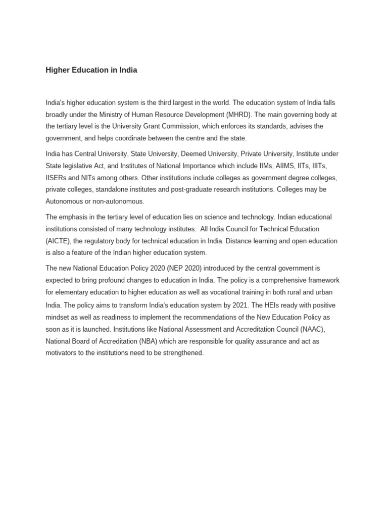 Overview of Higher Education in India | PDF