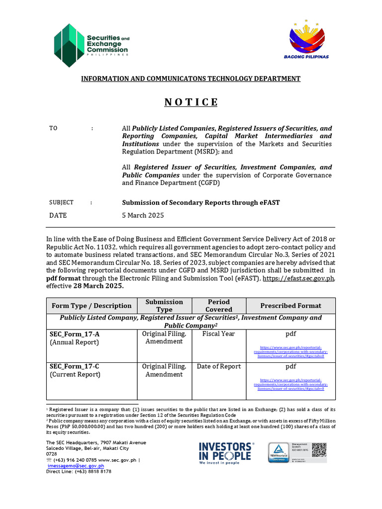 SEC Notice: eFAST Submission Guidelines | PDF | Securities (Finance ...
