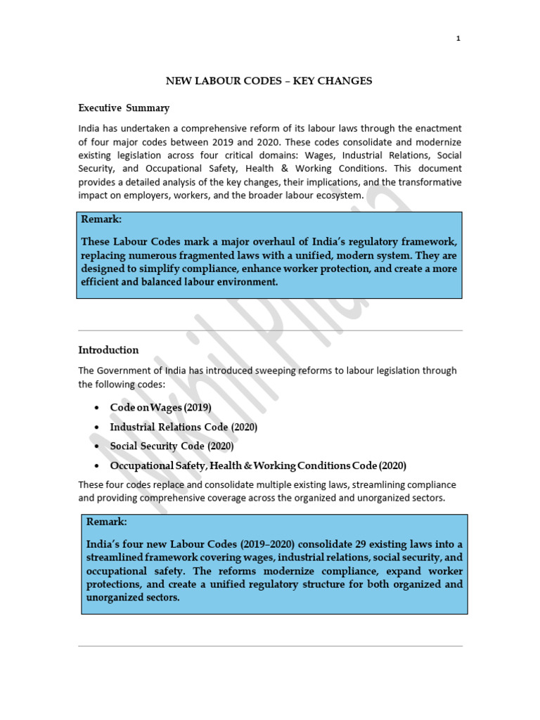 Labour Code - Key Changes | PDF | Employment | Occupational Safety And ...