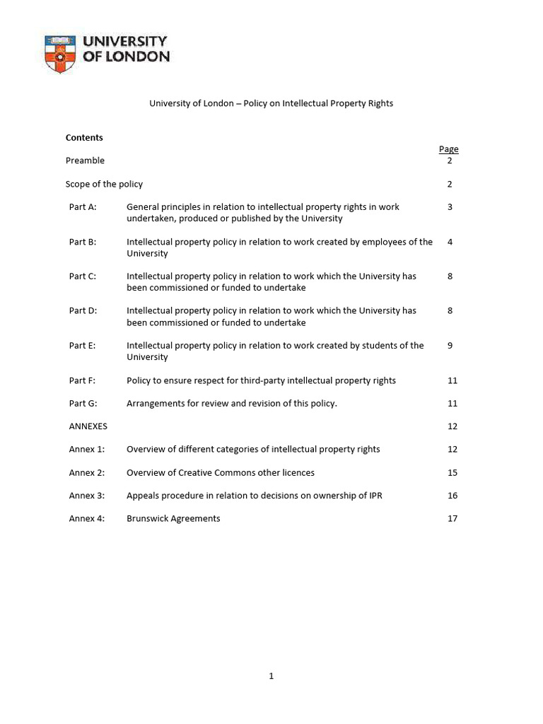 University of London IP Rights Policy | PDF | License | Copyright