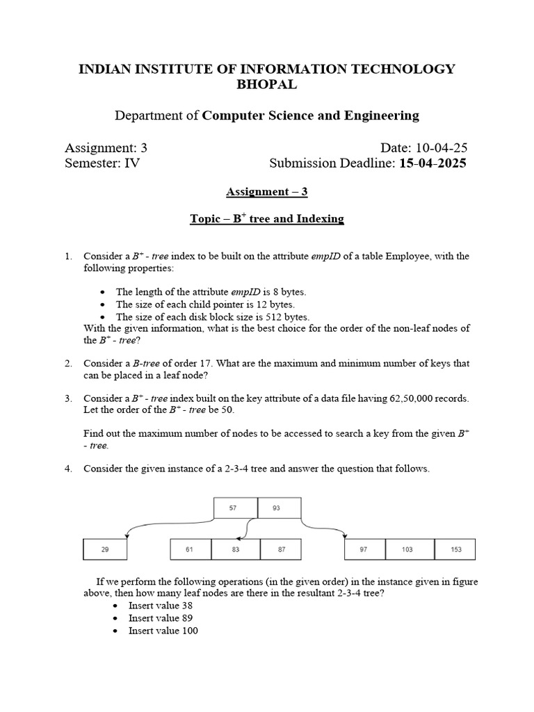 B+ Tree and Indexing Assignment Guide | PDF | Database Index ...
