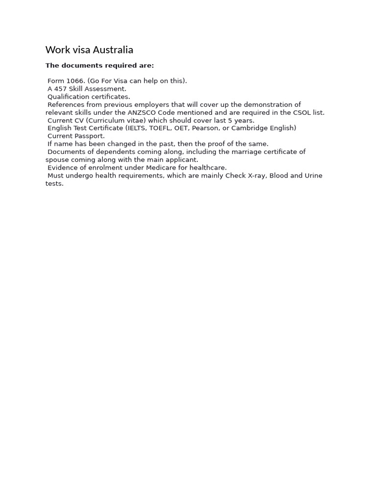 Work Visa Australia | PDF