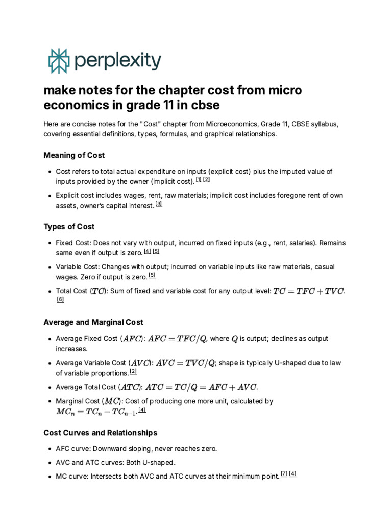 Make Notes For The Chapter Cost From Micro Economi | PDF | Marginal ...