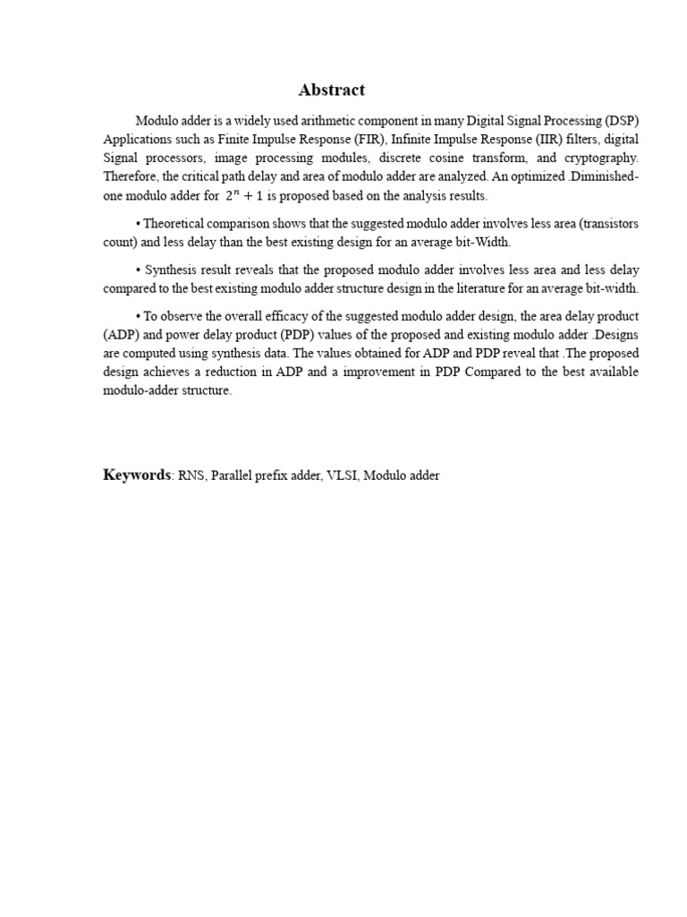 Optimized Modulo Adder Design for DSP | PDF | Digital Signal Processing ...