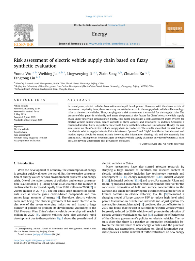 Electric Vehicle Supply Chain Risk Assessment | PDF | Supply Chain | Risk