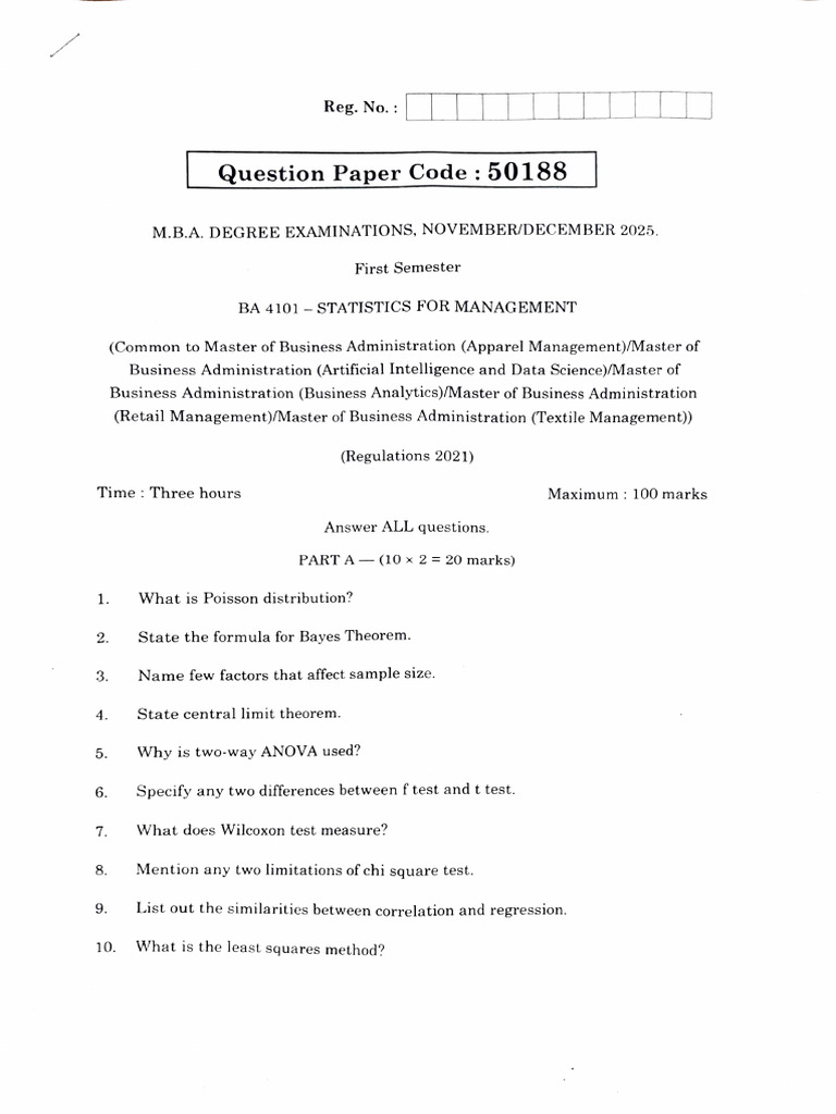 MBA Statistics Exam Paper 2025 | PDF | Statistics | Student's T Test