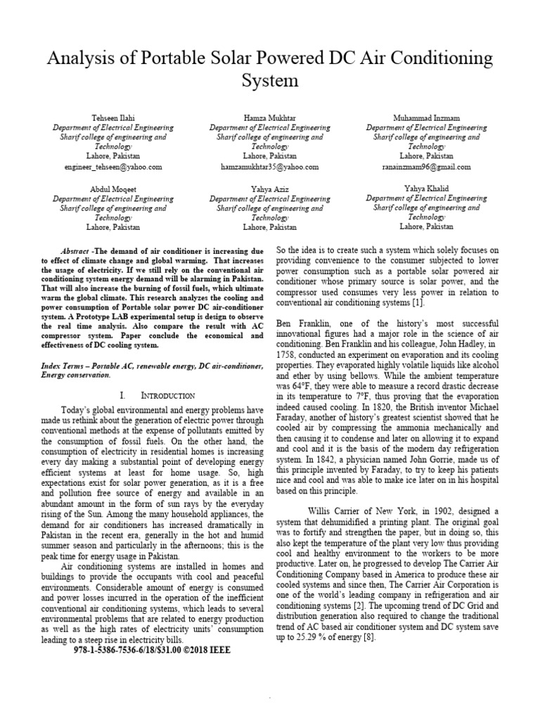 Analysis of Portable Solar Powered DC Air Conditioning System | PDF ...