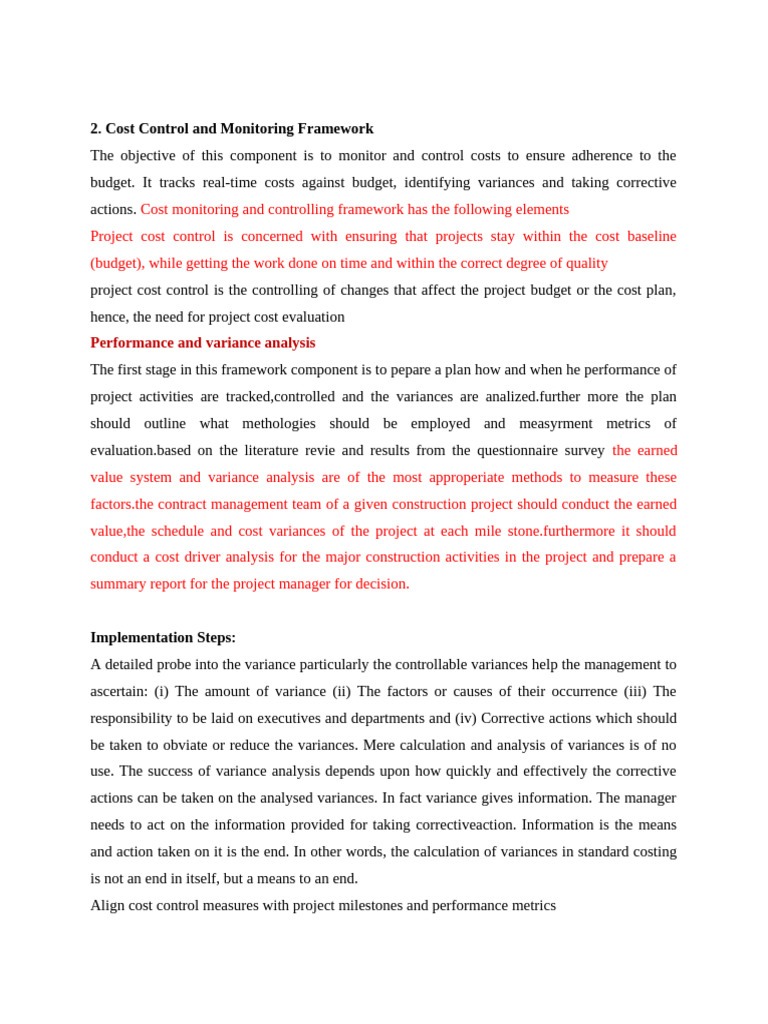 Cost Monitoring and Controlling Framework | PDF | Business | Economies