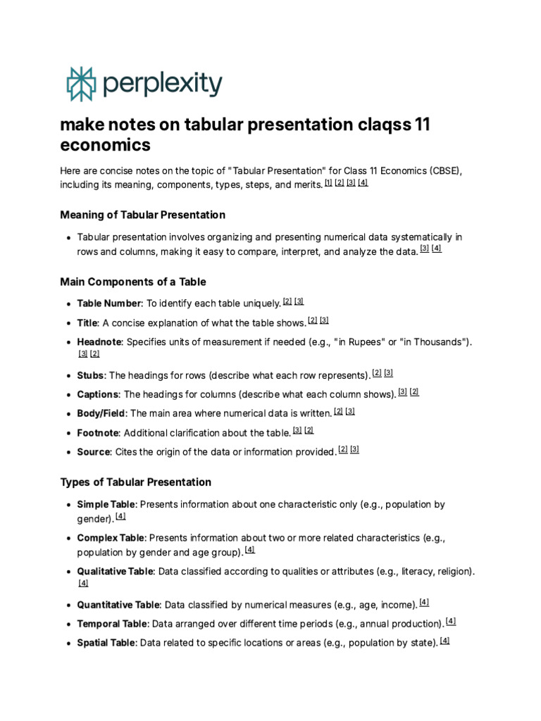 Make Notes on Tabular Presentation Claqss 11 Econo | PDF | Information ...