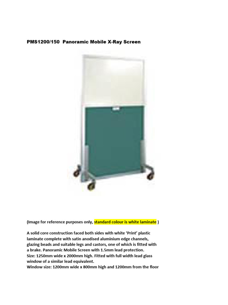 Panoramic Mobile X-Ray Screen Specs | PDF