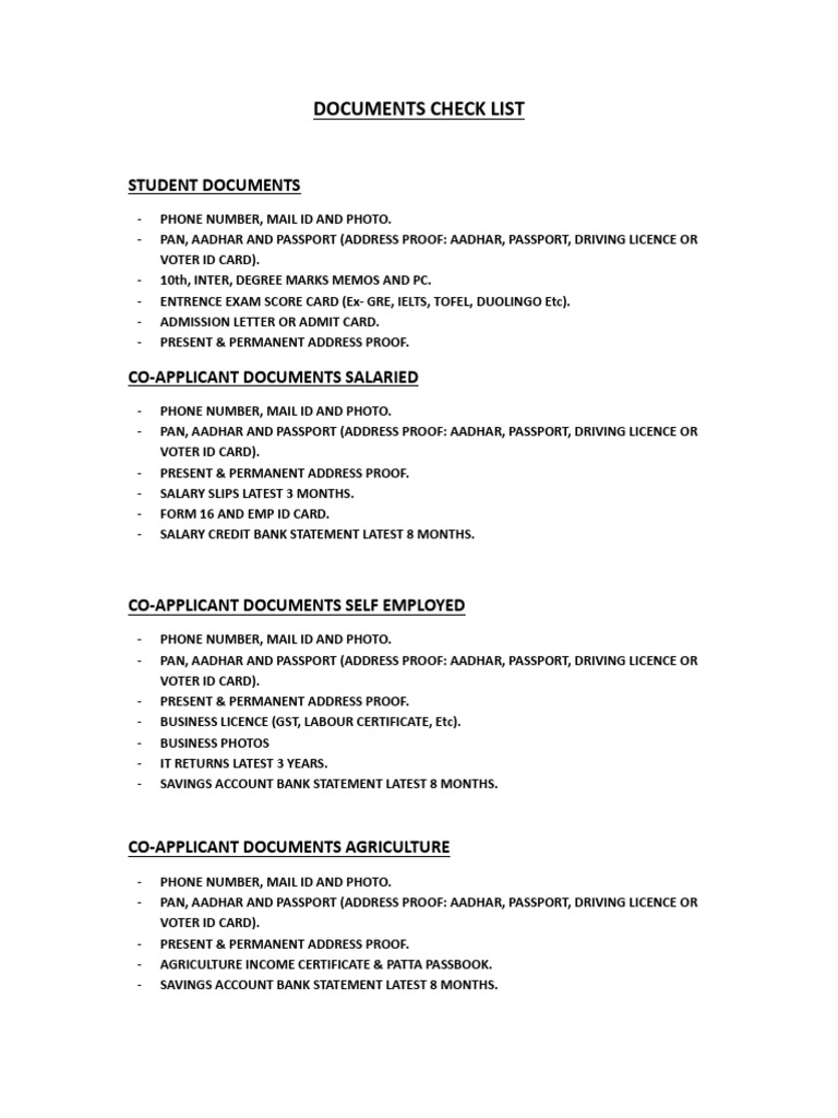 Essential Document Checklist for Students | PDF