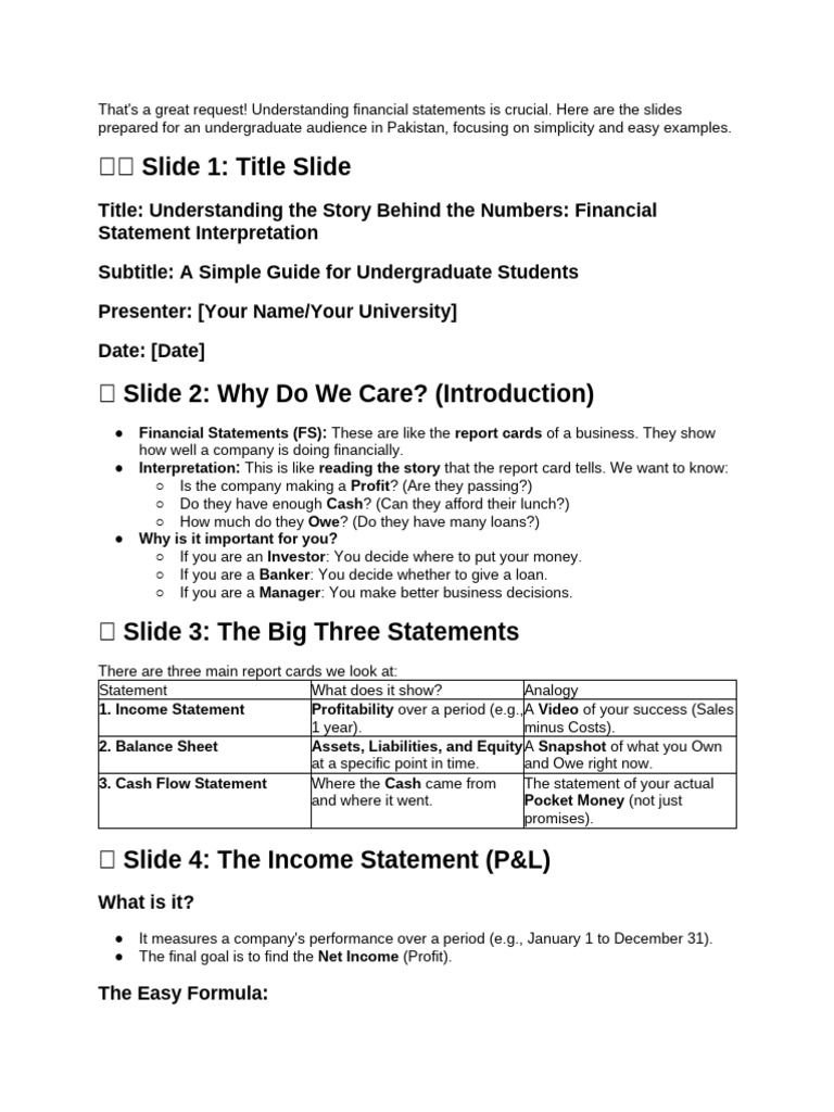 Financial Statement Basics for Students | PDF | Balance Sheet | Equity ...