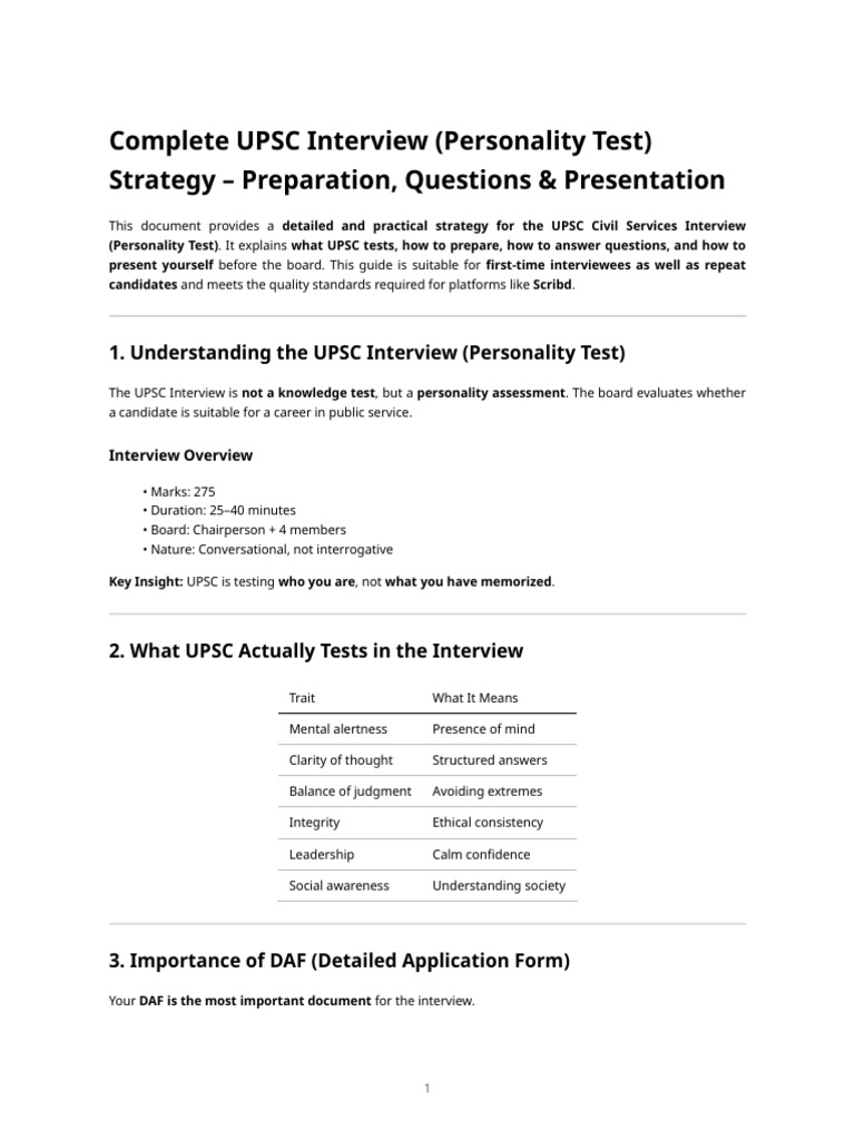 UPSC Interview Preparation Guide | PDF | Body Language | Psychological ...