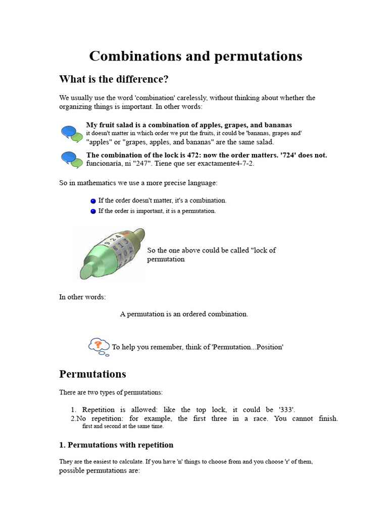 Combinations and Permutations | PDF | Set (Mathematics) | Eigenvalues ...