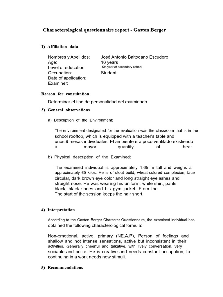 Model report ps. Test Gaston Berger | PDF