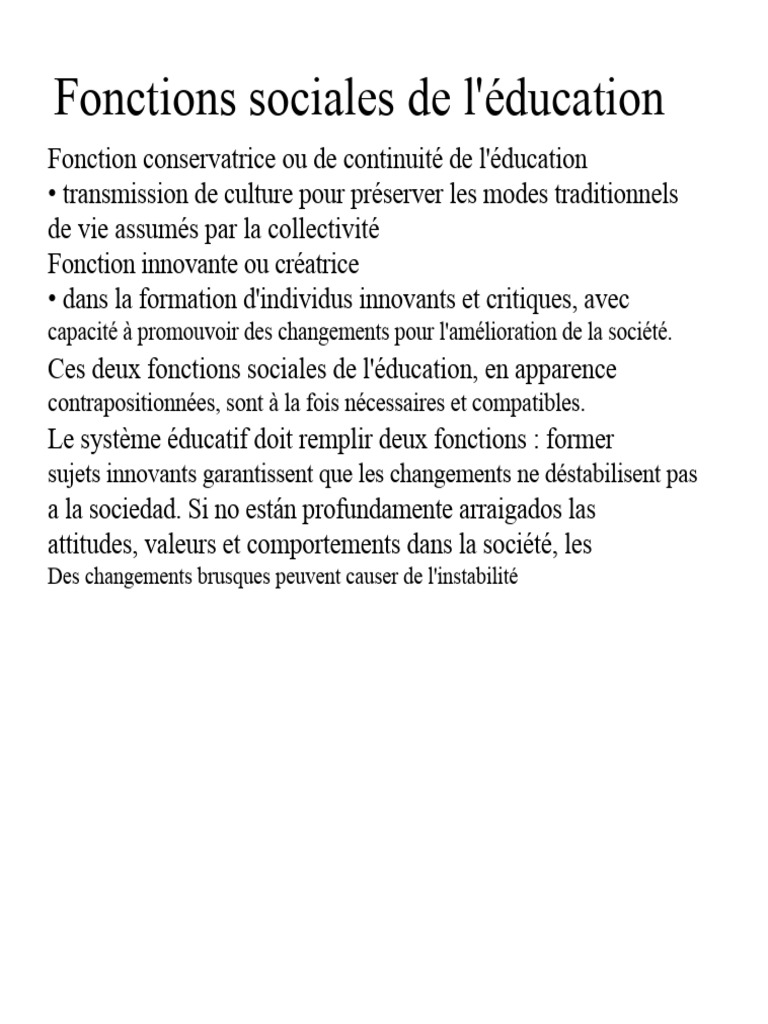 Fonctions sociales de l'éducation | PDF | Enseignement des Arts ...