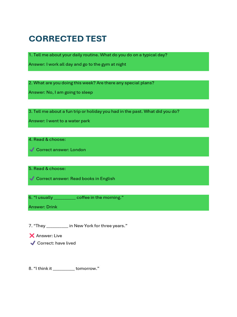 English Grammar Test Corrections | PDF | Chess | Chess Theory