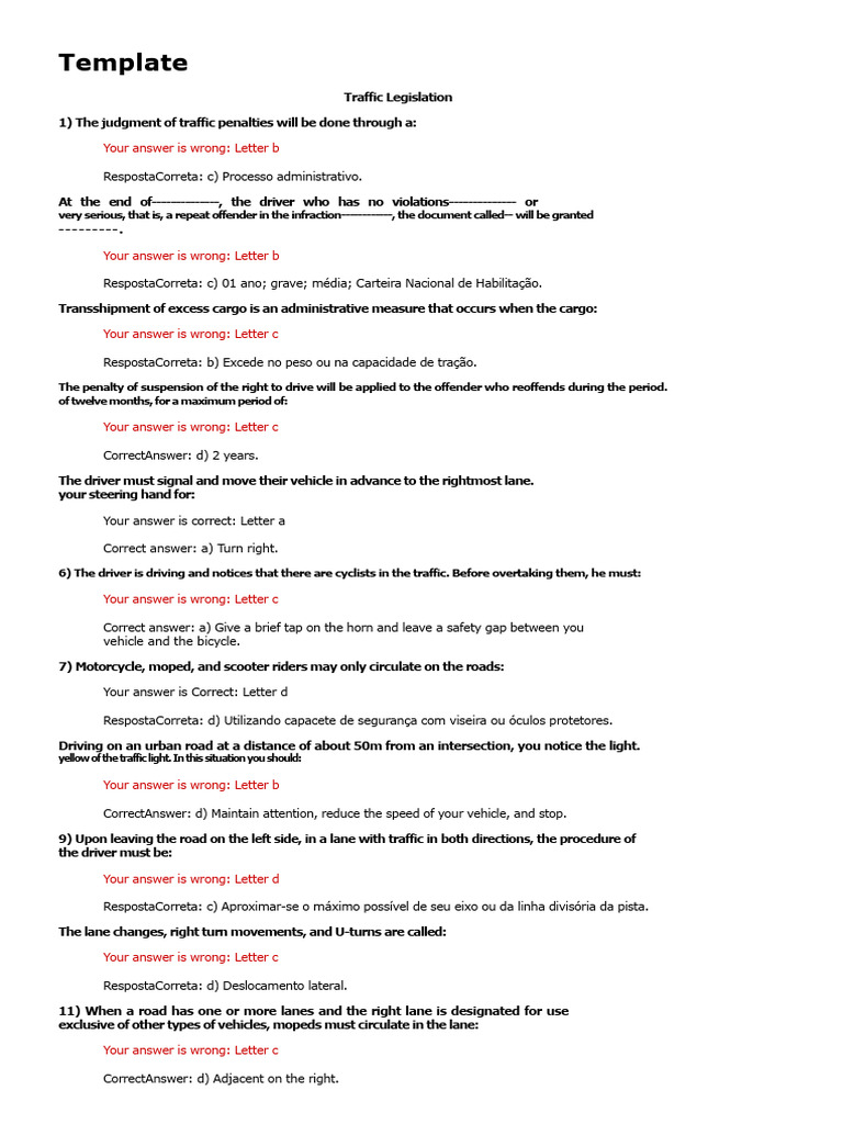 Detran Simulations - Answer Key Test 02 | PDF | Traffic | Transport