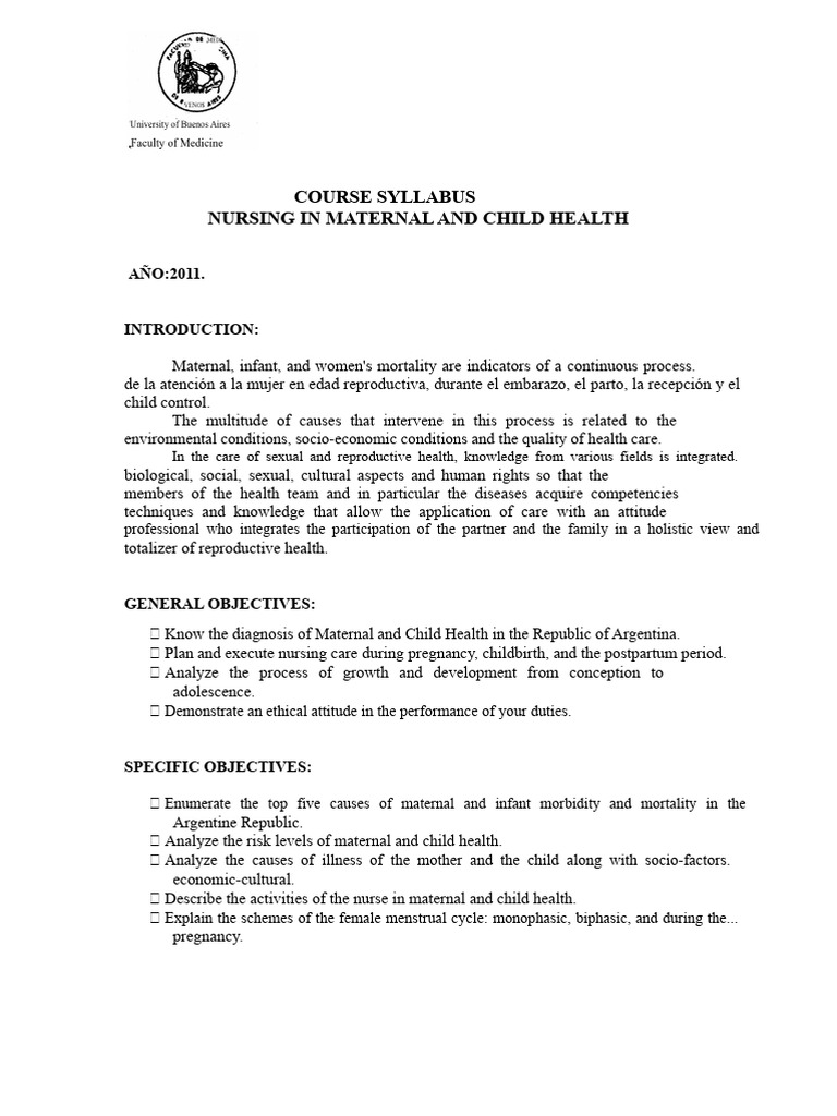 Maternal and Child Health Nursing Syllabus | PDF | Childbirth | Pregnancy