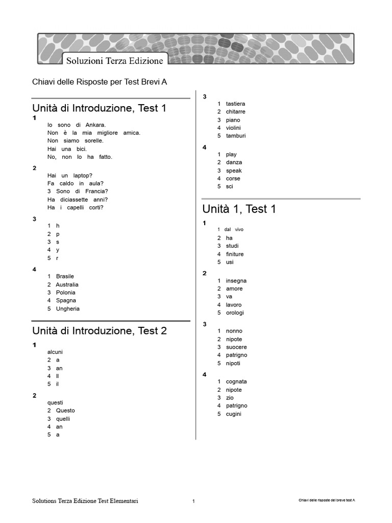 Chiavi Delle Risposte Del Test Breve Elem A | PDF