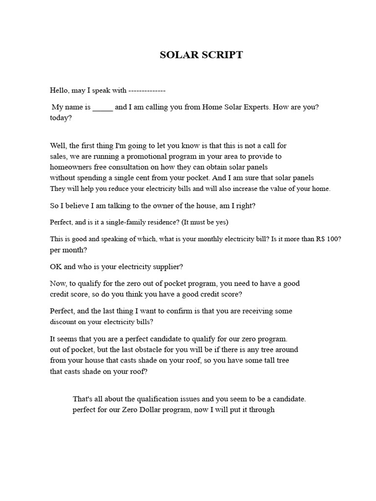 Free Solar Consultation Call Script | PDF | Solar Power | Solar Energy