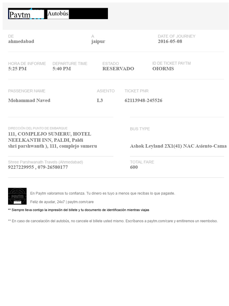 Boleto de Bus Invoice 1721114712 | PDF | Autobús | Transporte