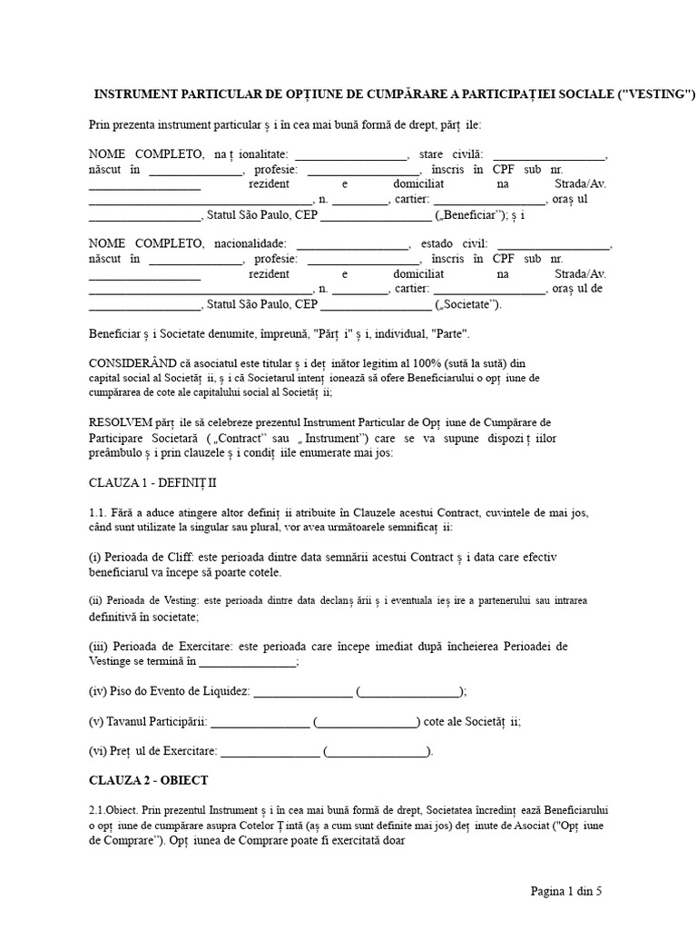Contract de Vesting | PDF