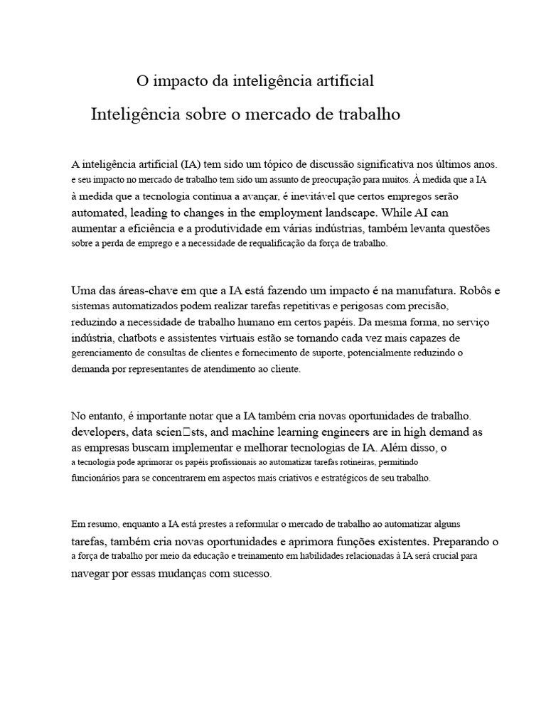 O Impacto Da Inteligência Artificial No Mercado de Trabalho | PDF