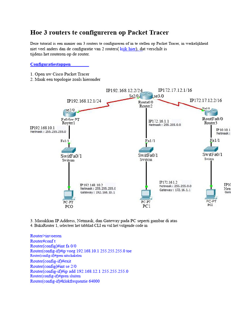 Praktijk - Hoe 3 routers te configureren in Packet Tracer | PDF
