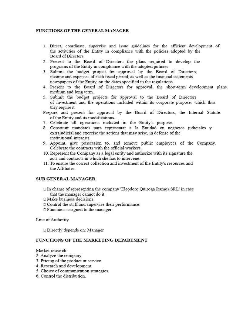 General Manager Functions Overview | PDF | Board Of Directors | Inventory