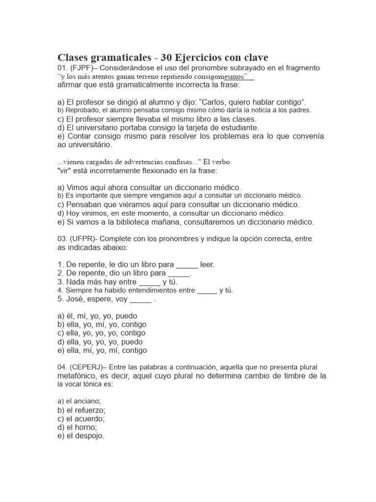 30 Ejercicios de Clases Gramaticales | PDF | Verbo | Gramática