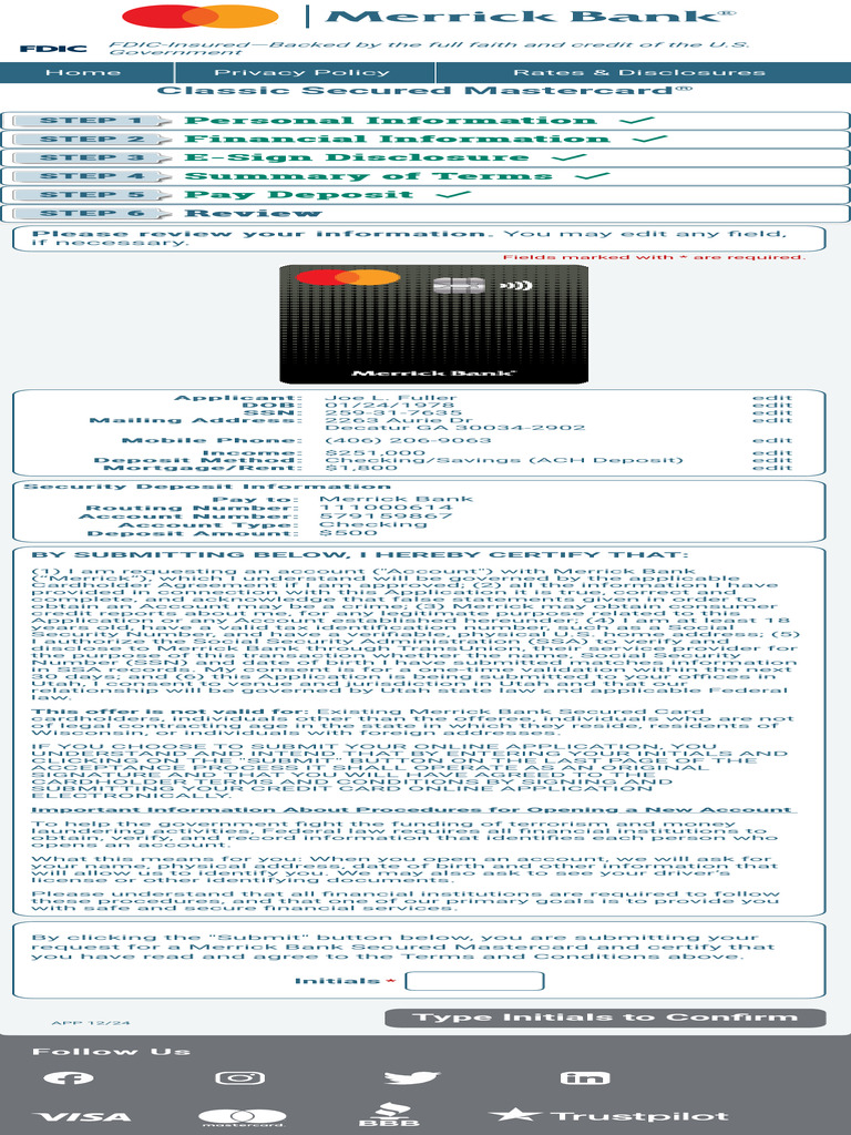 Merrick Bank Credit Card Application - Secured of | PDF | Credit Card ...
