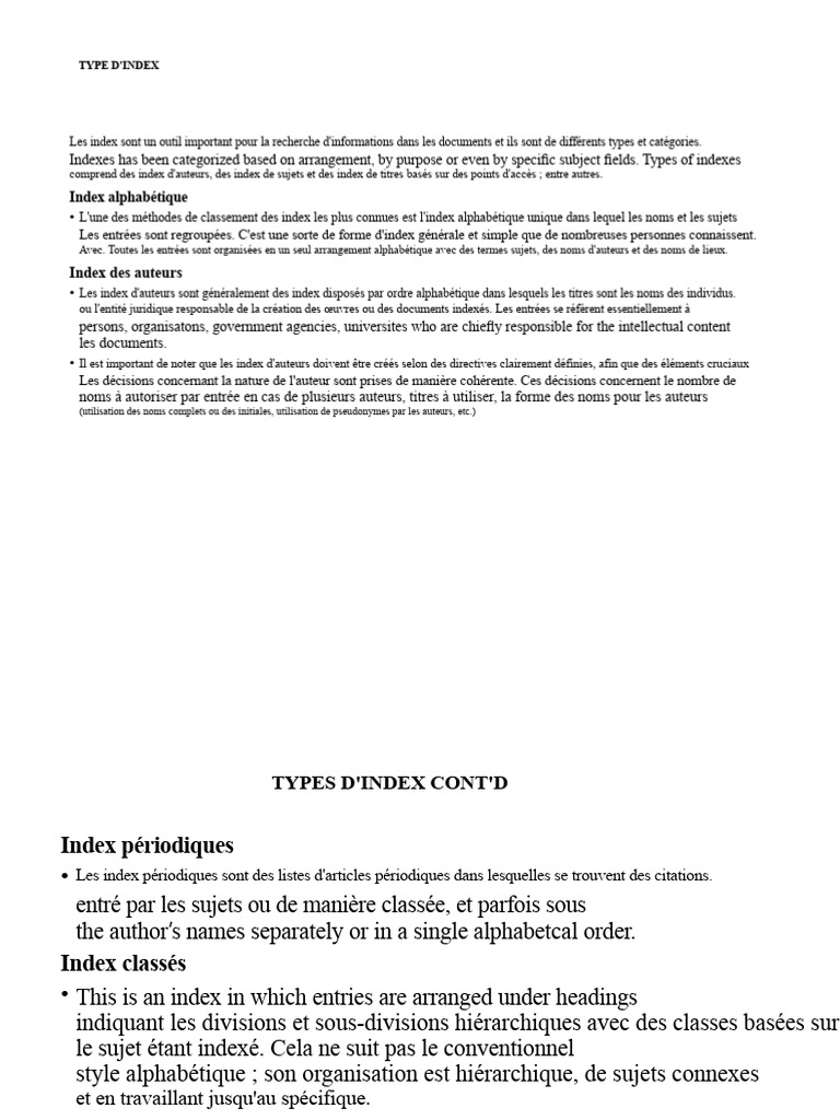 Types d'Index : Guide Complet | PDF