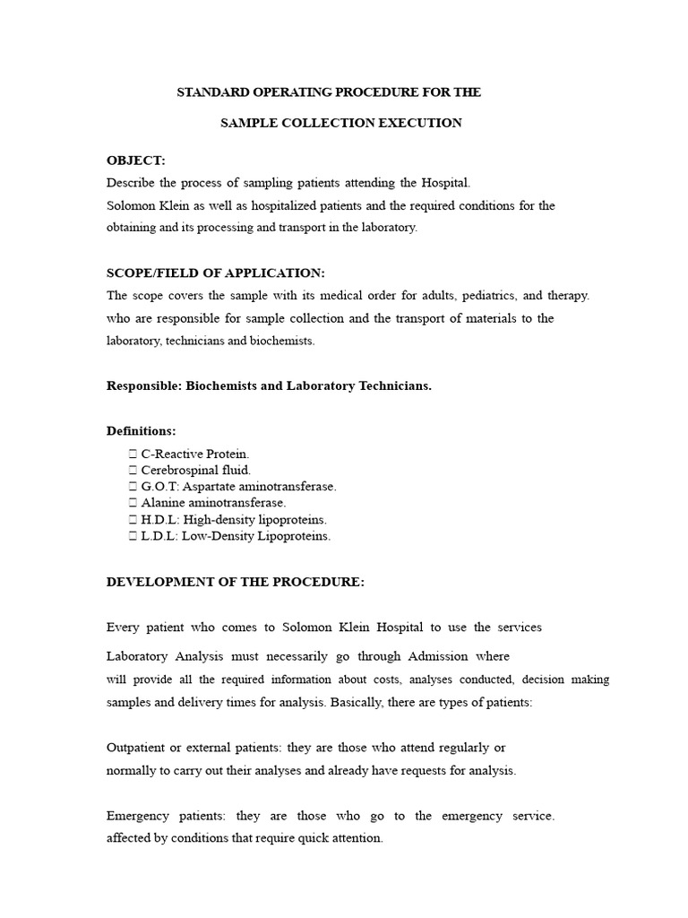 Patient Sample Collection SOP Guide | PDF | Hematology | Blood