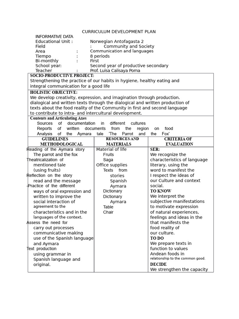 Curricular Development Plan Secondary Language | PDF | Communication ...