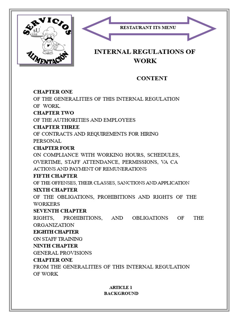 Internal Work Regulations for Restaurant | PDF | Employment | Labour Law