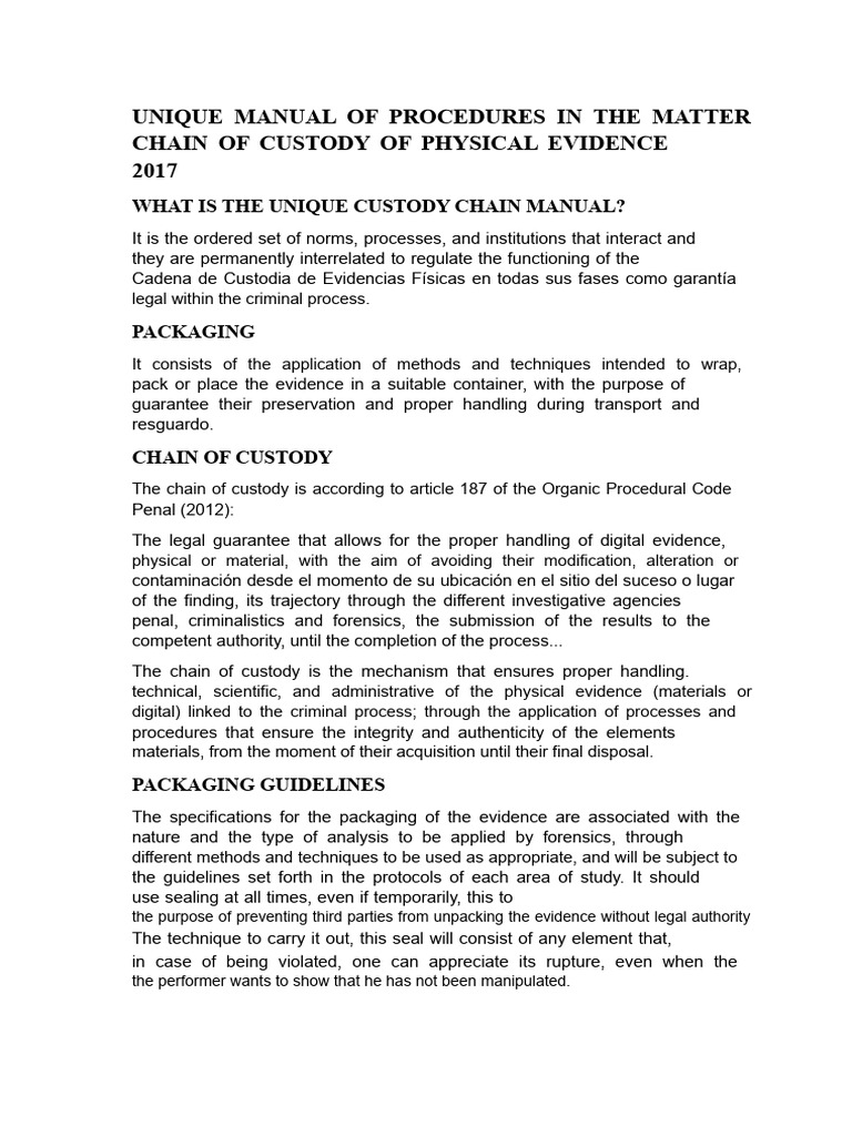 Chain of Custody Procedures Manual | PDF