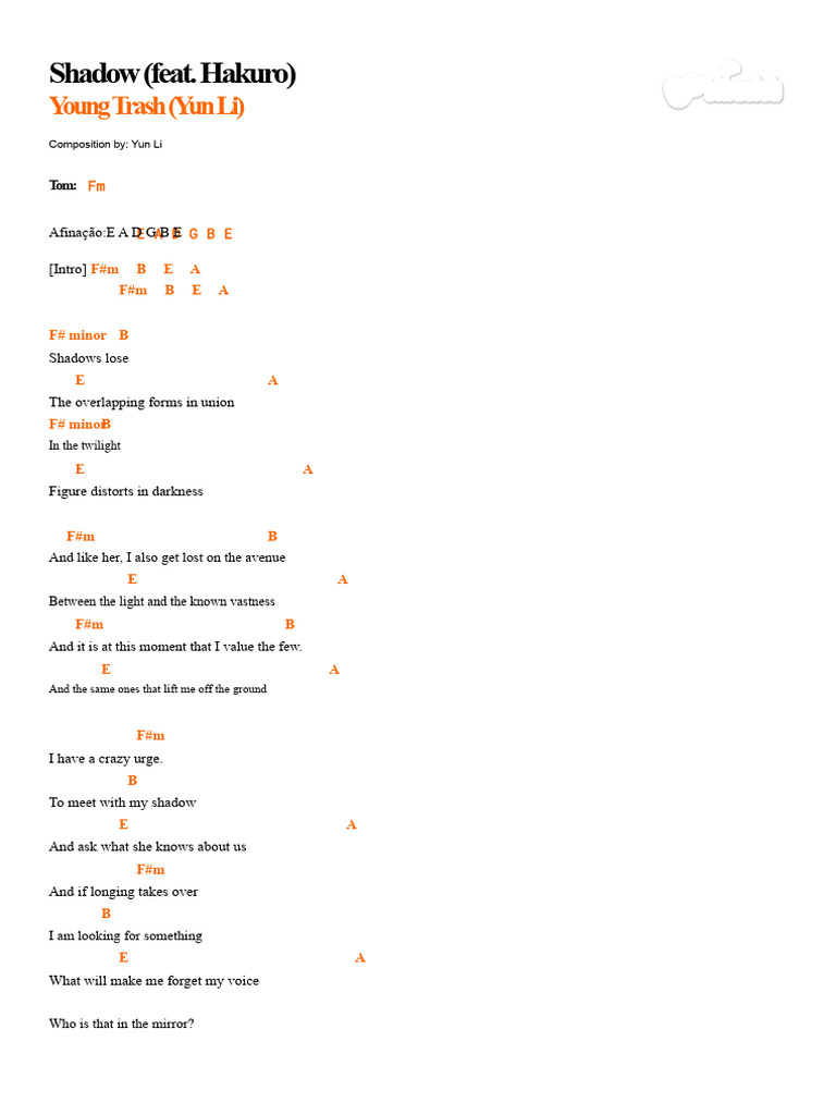 Shadow Song Lyrics by Young Trash | PDF