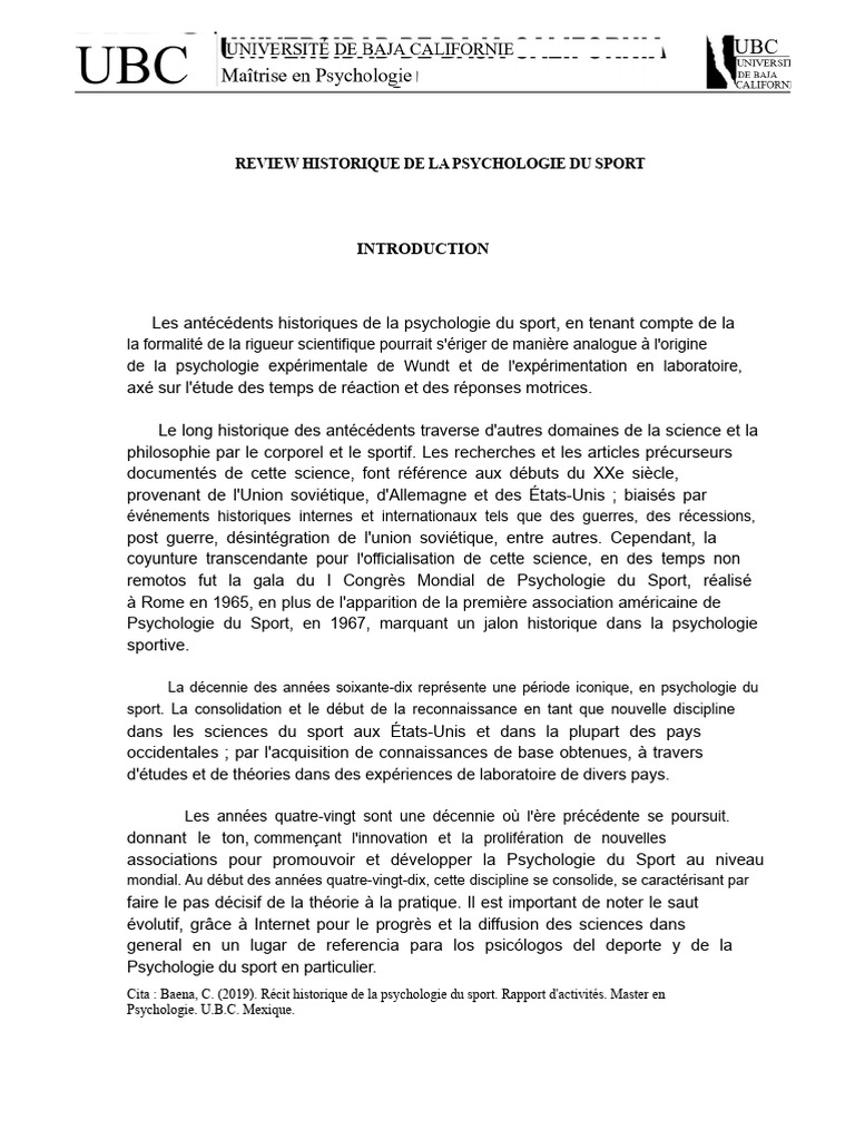 Historique de la psychologie du sport | PDF | Science | Des sports