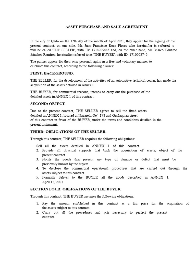 Asset Purchase Agreement in Quito | PDF | Arbitration | Arbitral Tribunal