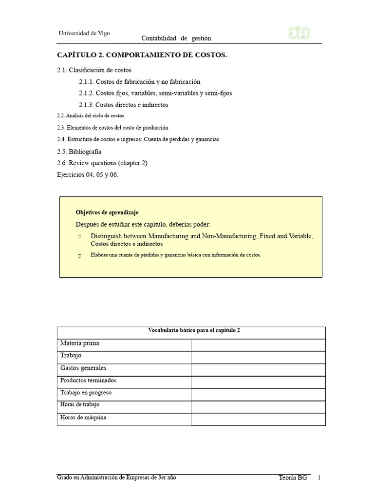 Capítulo 02 COSTOS Comportamiento de Los Costos | PDF | Costo | Business