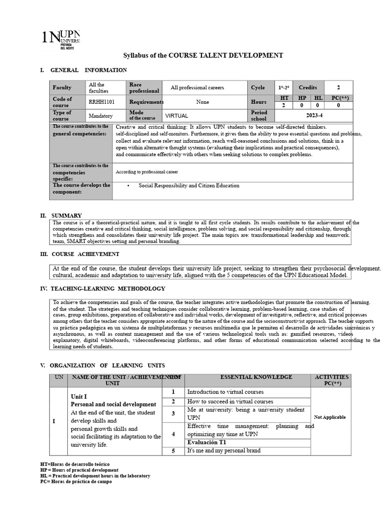 Talent Development Course Syllabus | PDF | Critical Thinking | Leadership