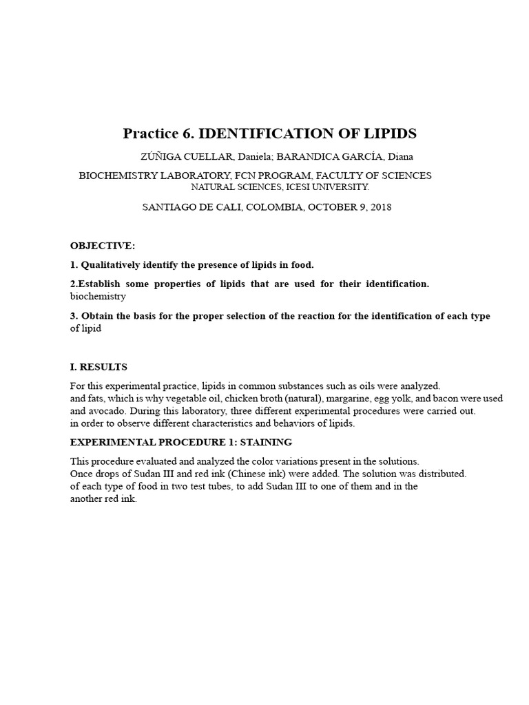 Identifying Lipids in Food Samples | PDF | Fatty Acid | Lipid