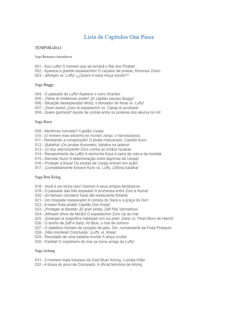 Lista de Capítulos de One Piece | PDF