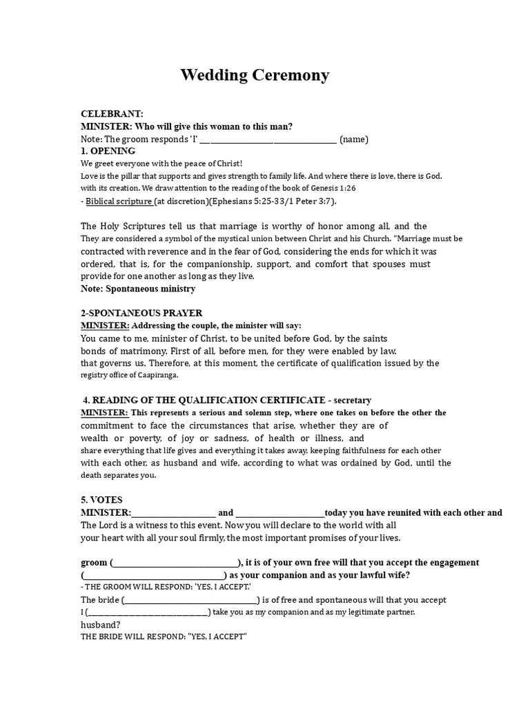 Wedding Ceremony Script for Ministers | PDF | Wedding | Marriage